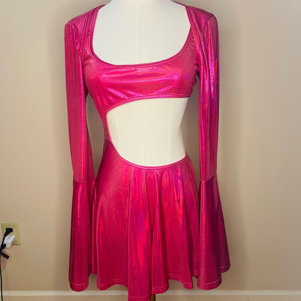 DOLLS KILL - CLUB EXX DAZZLER dress NWT hot metallic pink - Picture 3 of 15